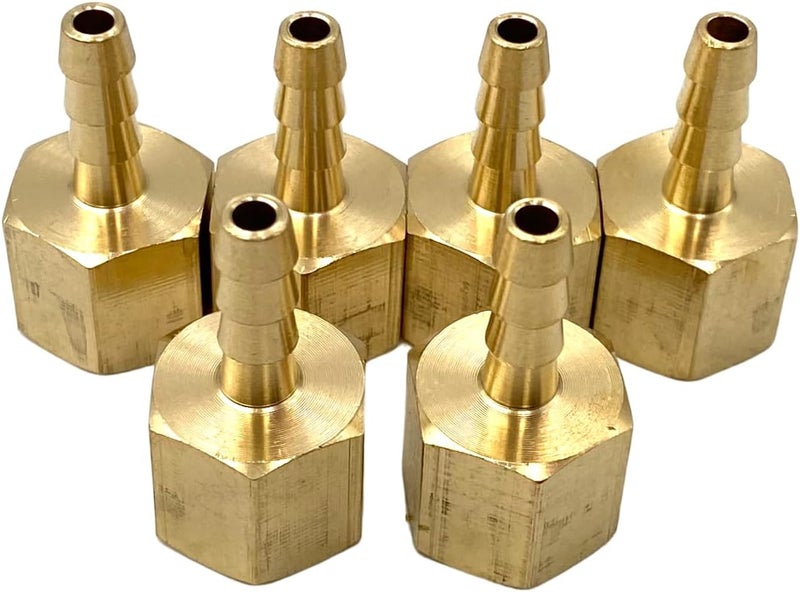 Bumugufu 6 Pcs 1/4" Female NPT to 3/16" Barb Brass Air Hose Fittings, 3/16 Inch Barb x 1/4 Inch FNPT Brass Pipe Connector for Compressor, Fuel, Oil, Gas - Image 1